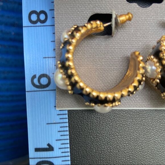 Gold Black Enamel & Pearl Daisy Fuentes Fashion Earrings $16ea / 3 for $25 - Picture 7 of 7